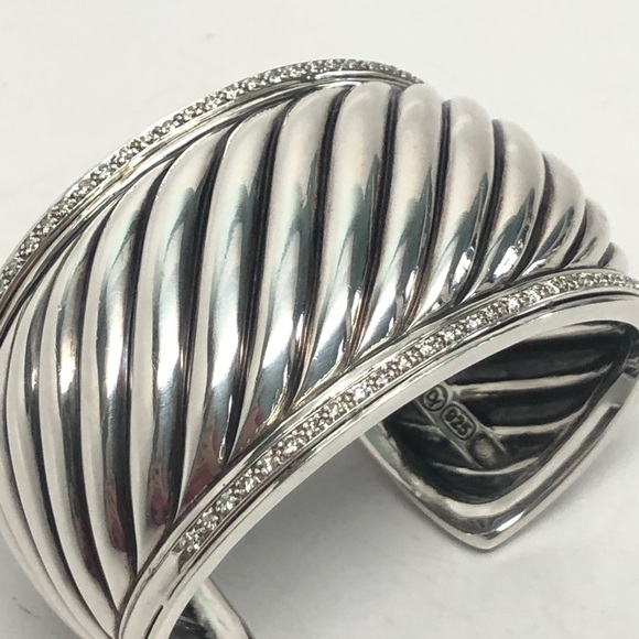 David Yurman Diamond Large Sculpted Cable Cuff Bracelet .925 - Picture 8 of 12